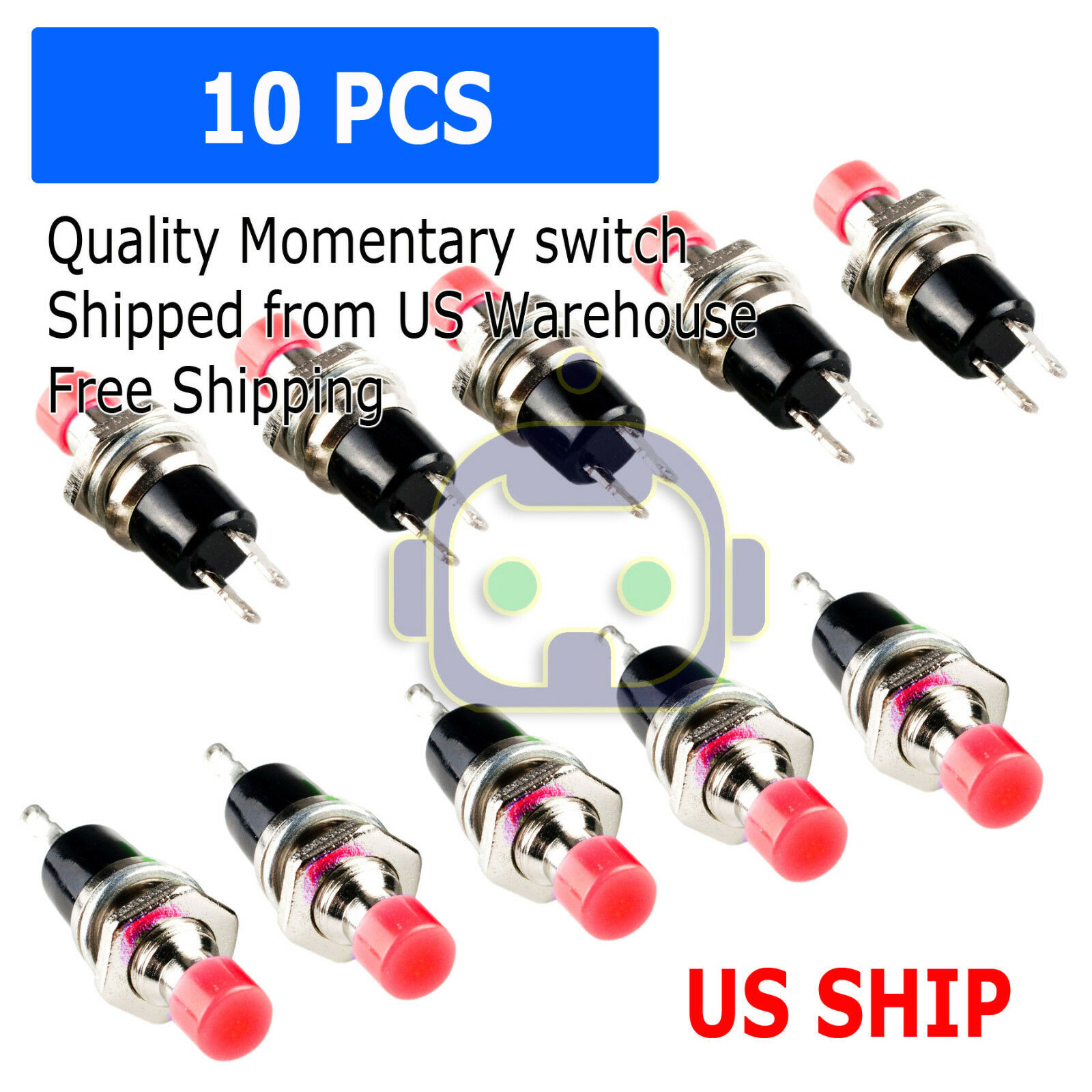 10pcs Lockless Momentary On/off Push Button Red Mini Switch Pbs-110 M121