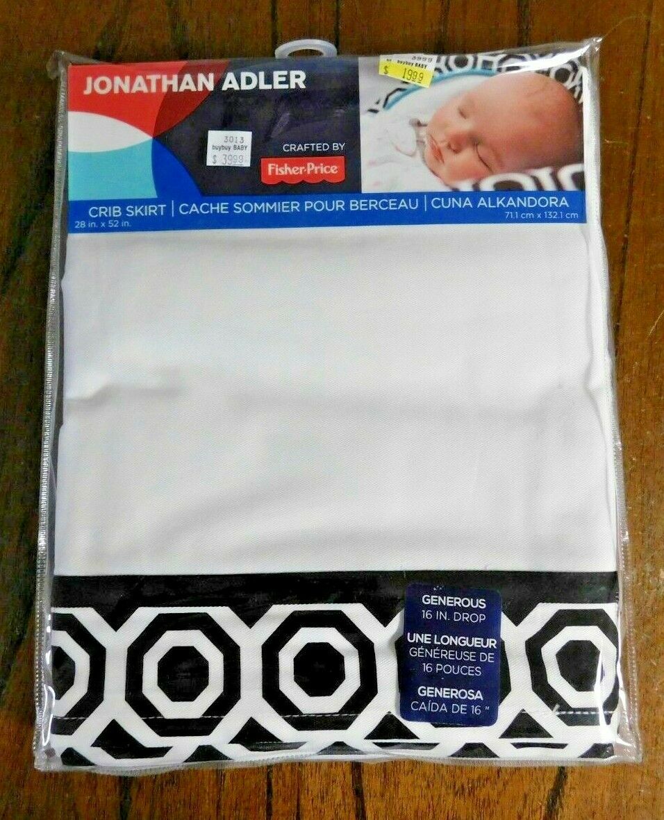 New Crib Skirt Jonathan Adler  Black/white Modern Geometric Unisex Bedding