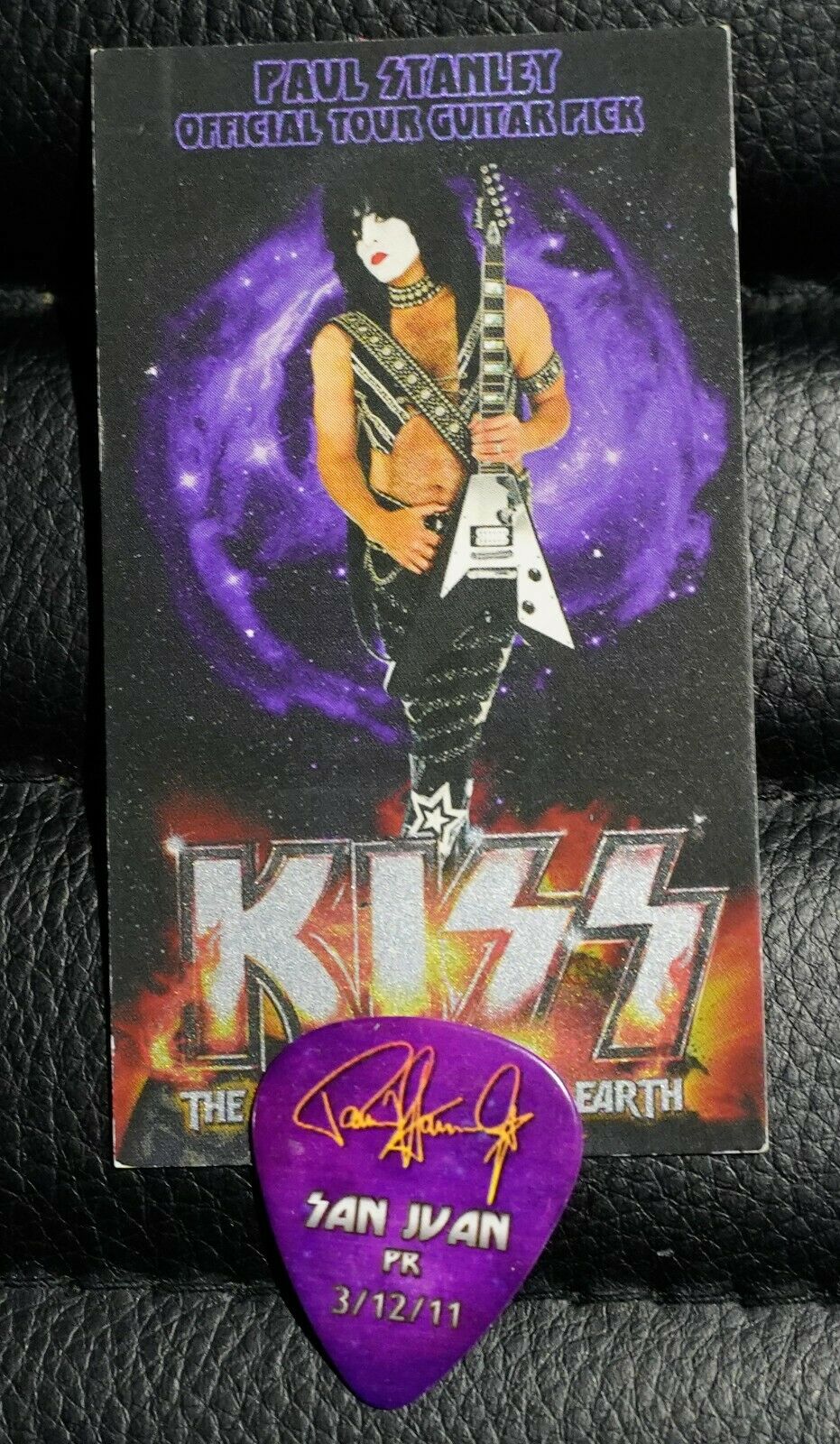 Kiss 031211 San Juan Paul Stanley Guitar Pick Hottest Show Earth Tour
