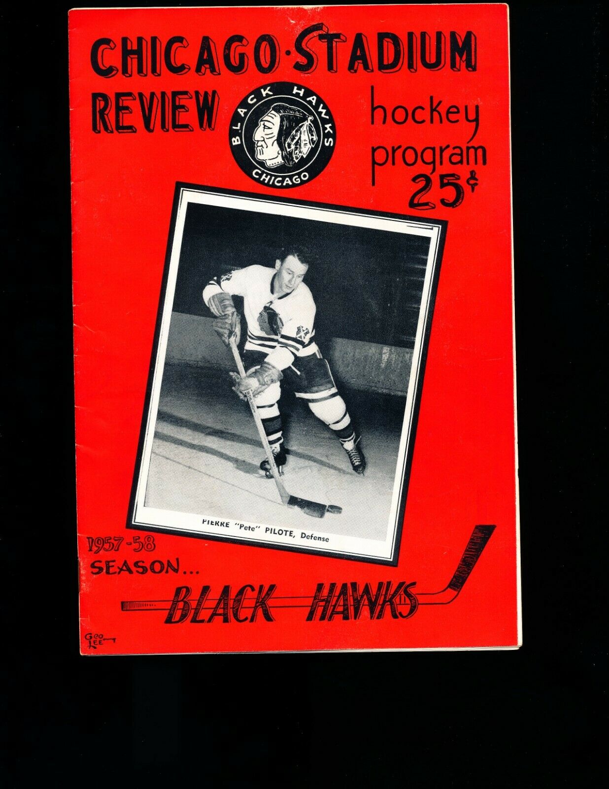 Ex Plus 12/8/1957 Black Hawks Vs Bruins Nhl Program Hofer Pierre Pilote On Cover